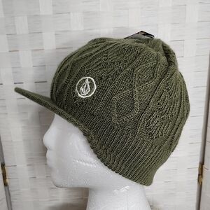 Volcom Olive Green Knit Visor Beanie